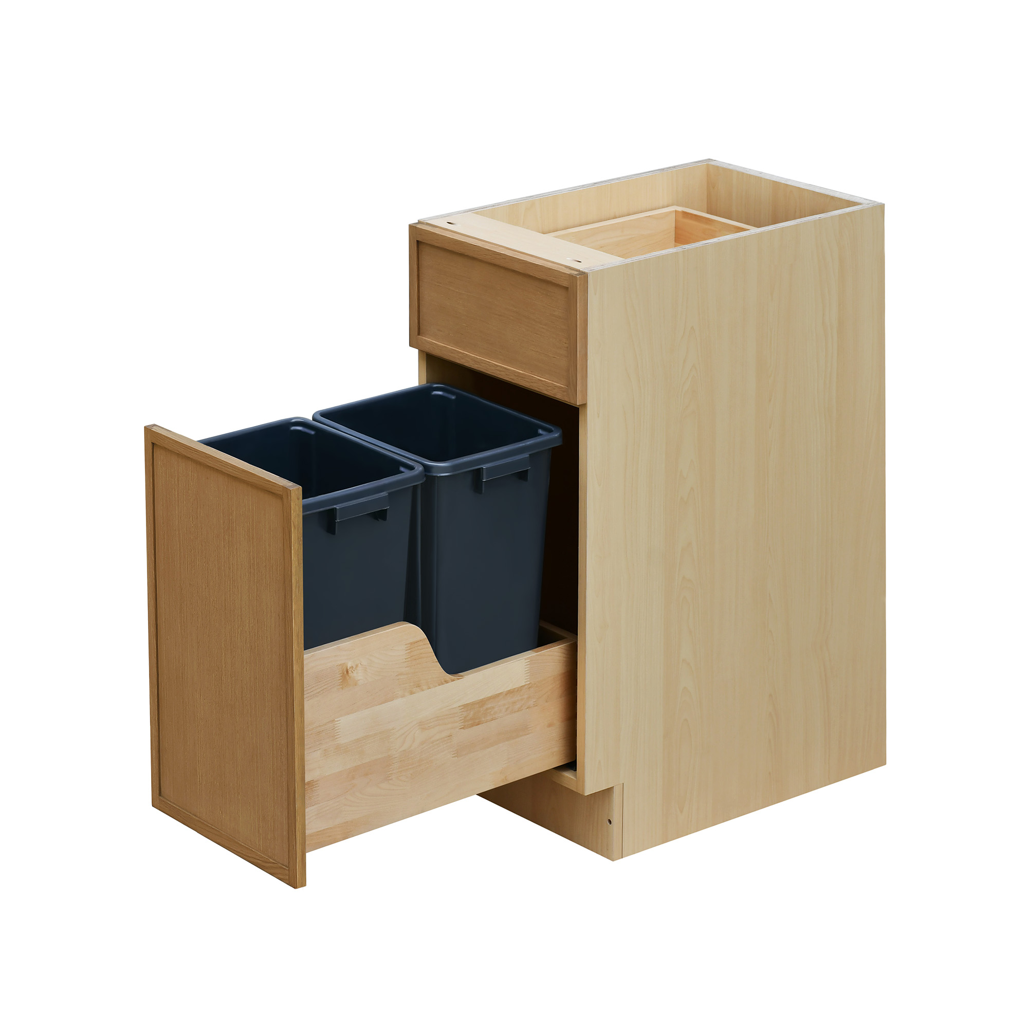 Shady Slim Oak - 15"W Trash Can Cabinet 2-Drawers