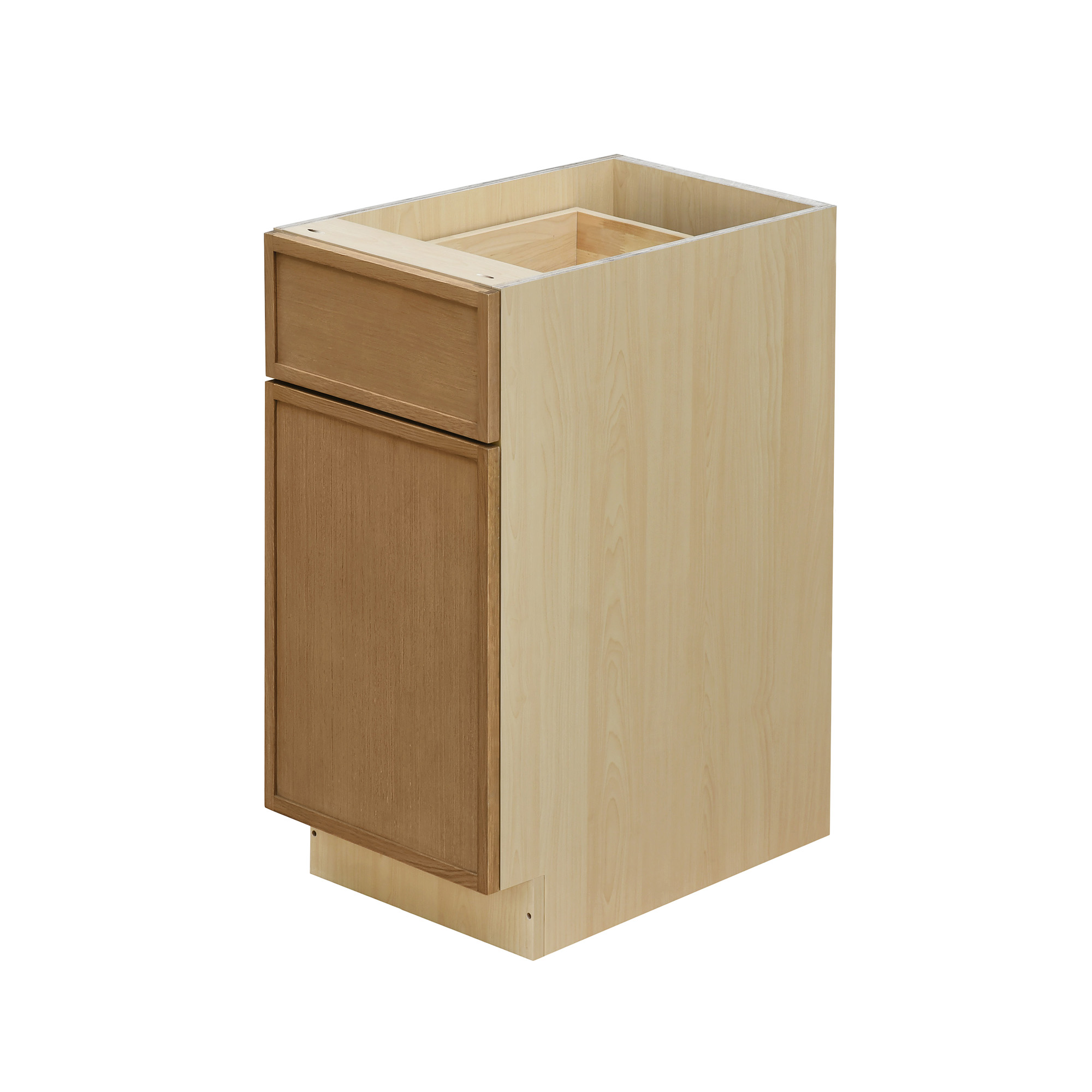 Natural Box Oak Slim - 15"W Trash Can Cabinet 2-Drawers