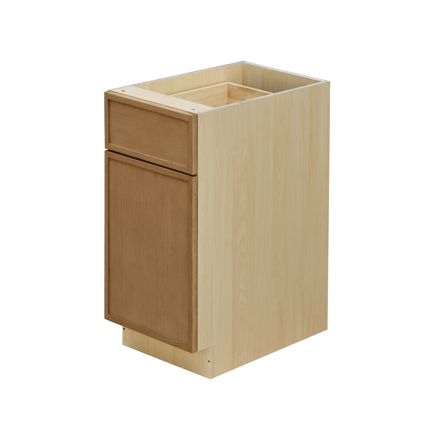 Natural Box Oak Slim - 15"W Trash Can Cabinet 2-Drawers