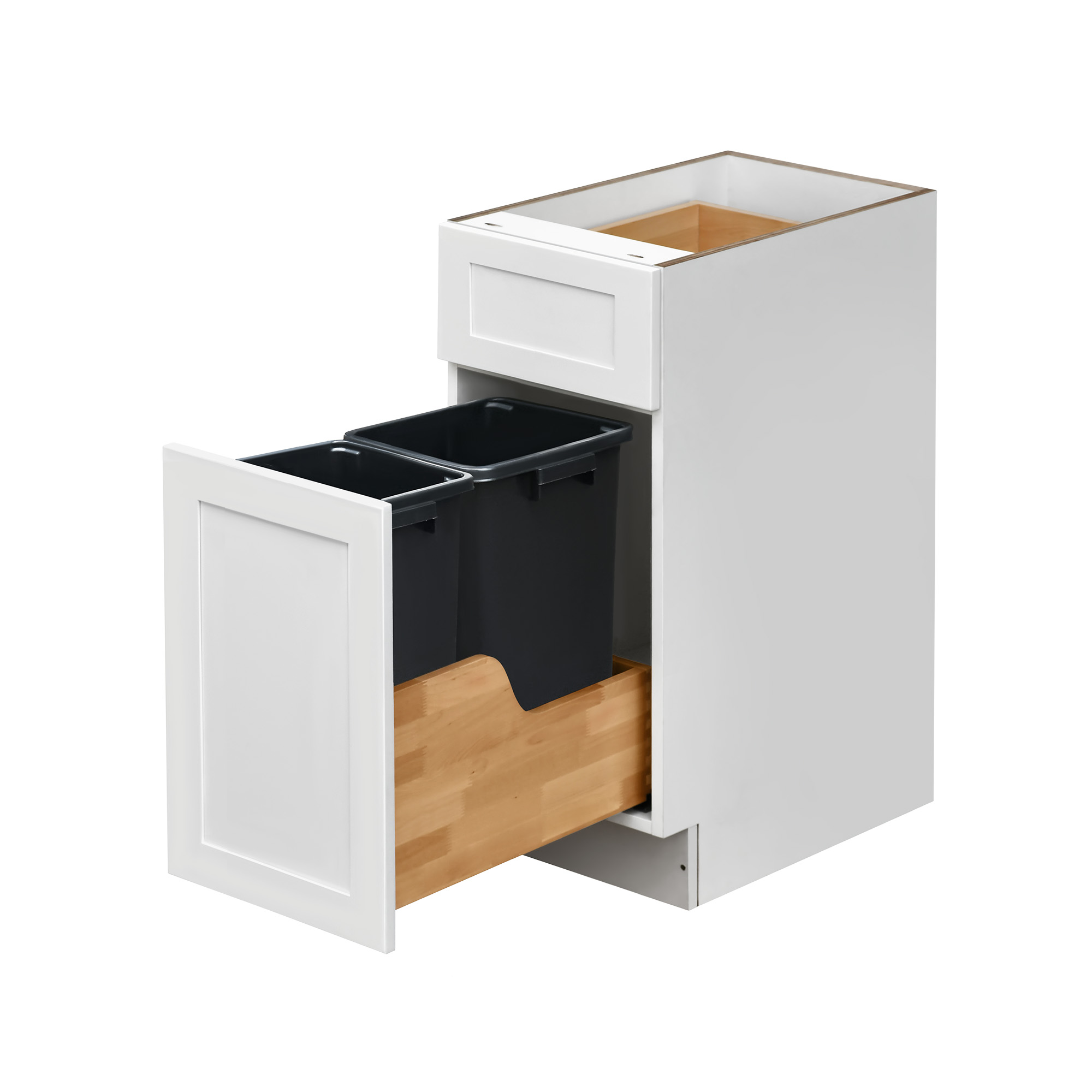 White Shaker - 15"W Trash Can Cabinet 2-Drawers