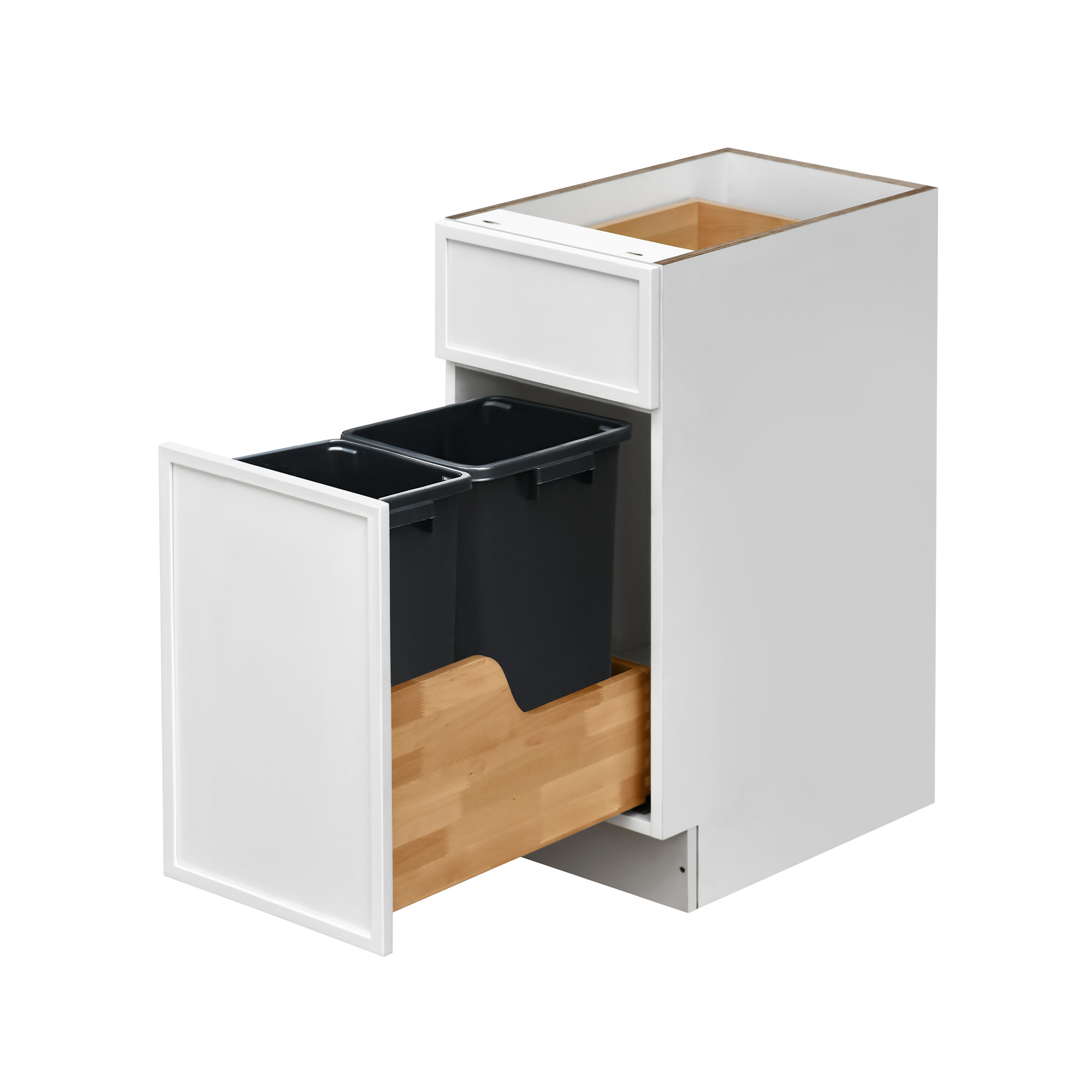 Slim White Shaker - 15"W Trash Can Cabinet 2-Drawers