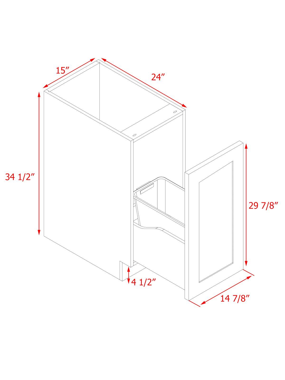 White Shaker - 15"W Trash Can Cabinet 1-Drawer