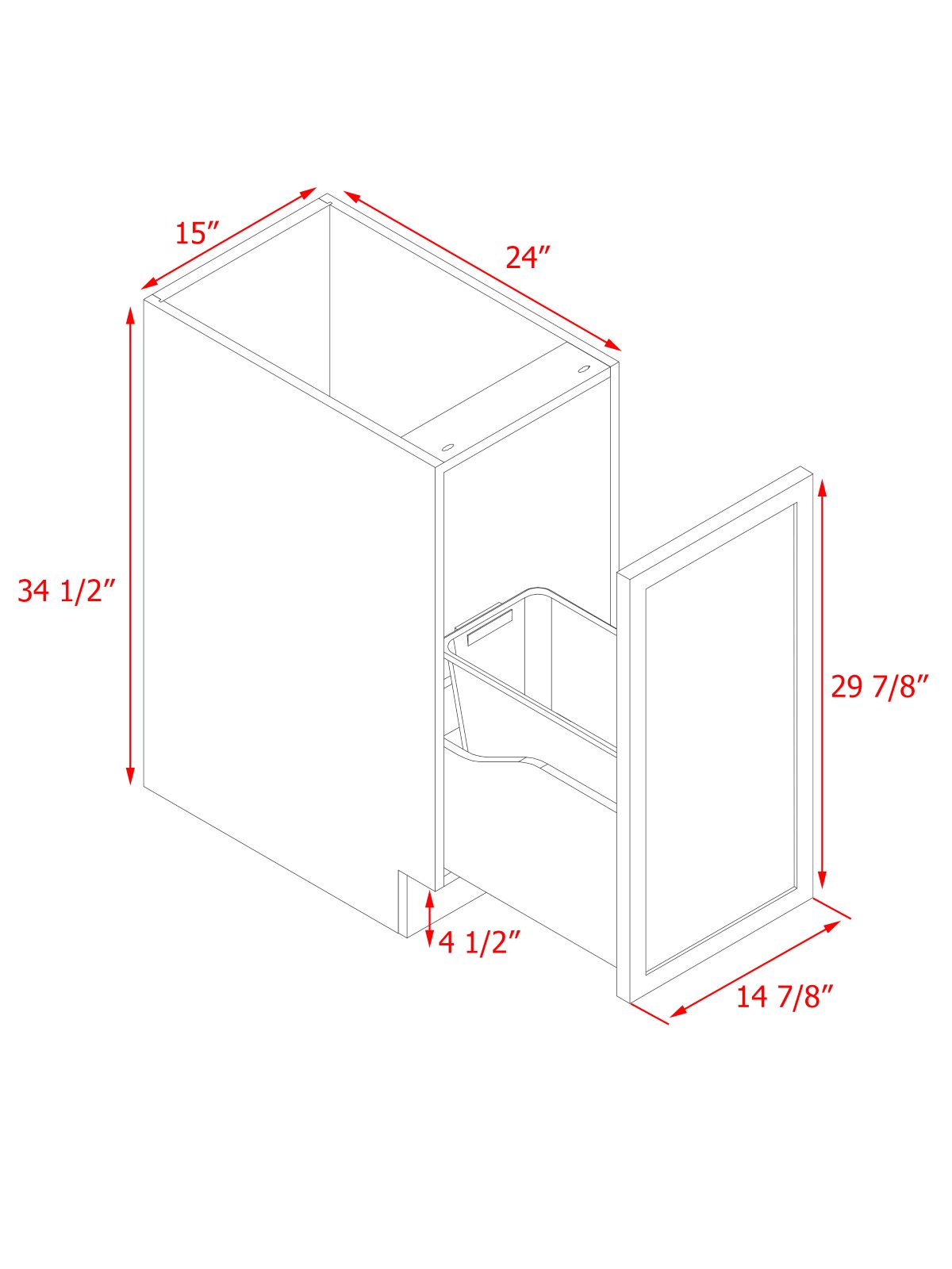 Slim White Shaker - 15"W Trash Can Cabinet 1-Drawer