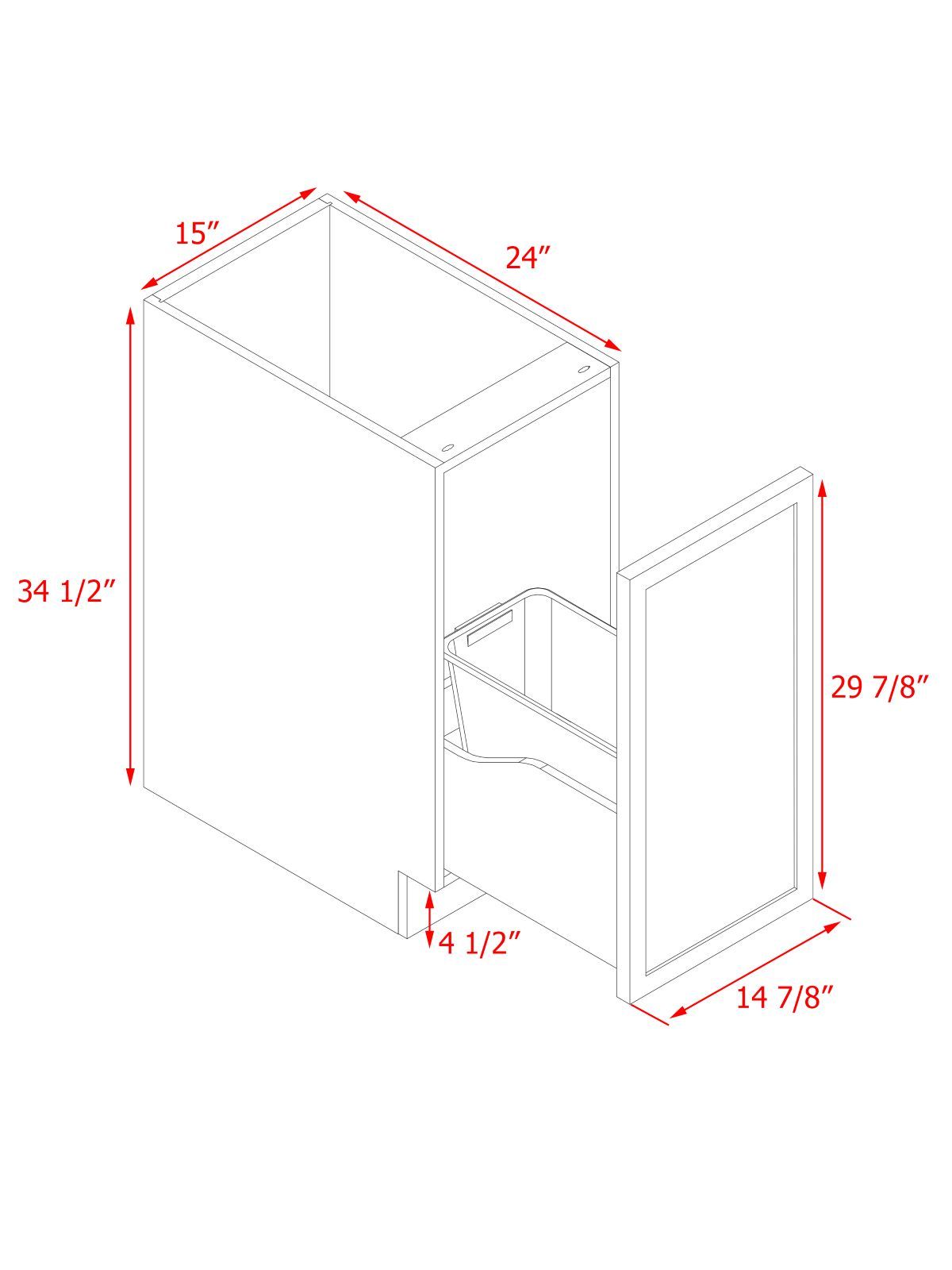 Slim White Shaker - 15"W Trash Can Cabinet 1-Drawer