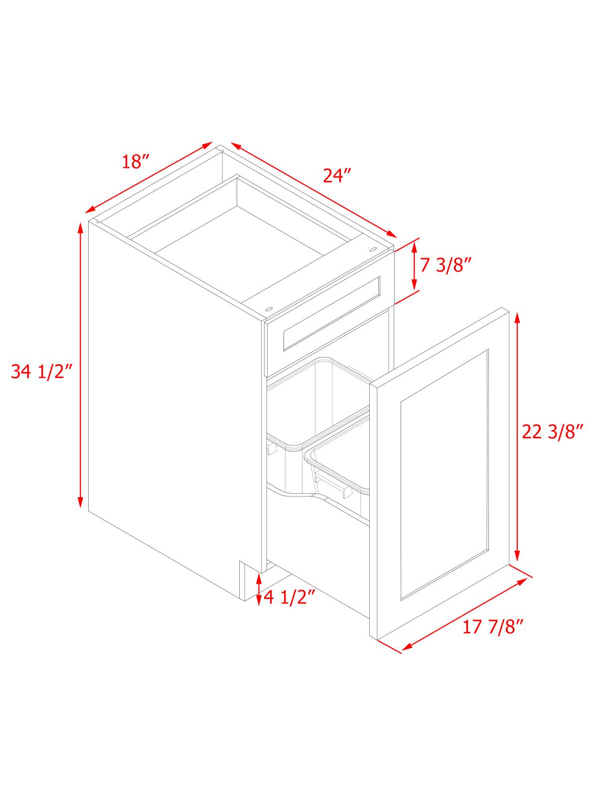 White Shaker - 18"W Trash Can Cabinet 2-Drawers