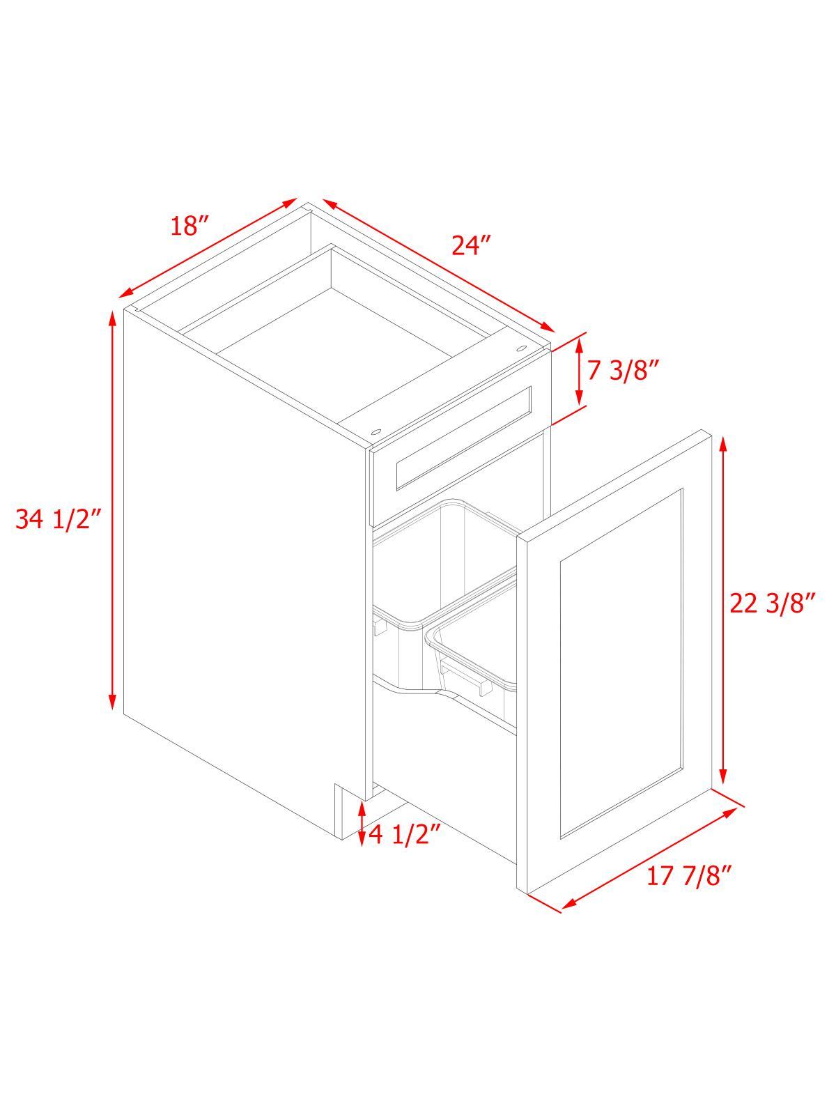 White Shaker - 18"W Trash Can Cabinet 2-Drawers