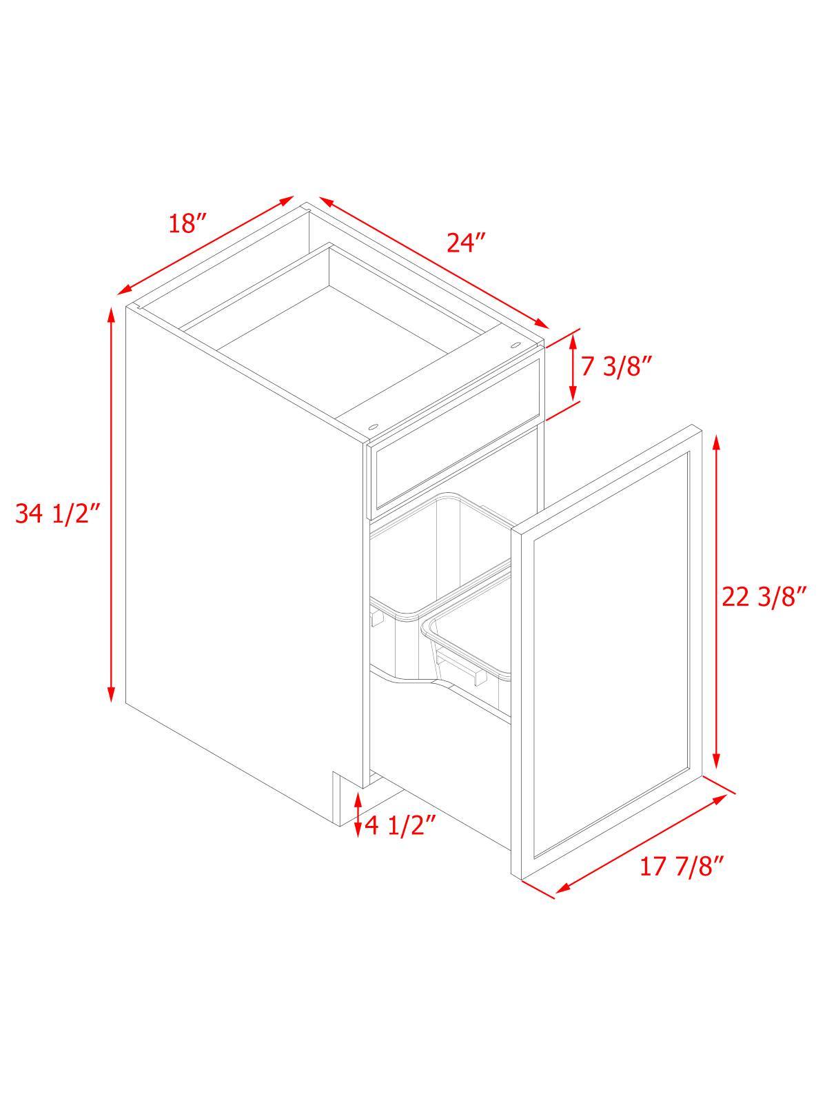 White Box Gray Slim - 18"W Trash Can Cabinet 2-Drawers
