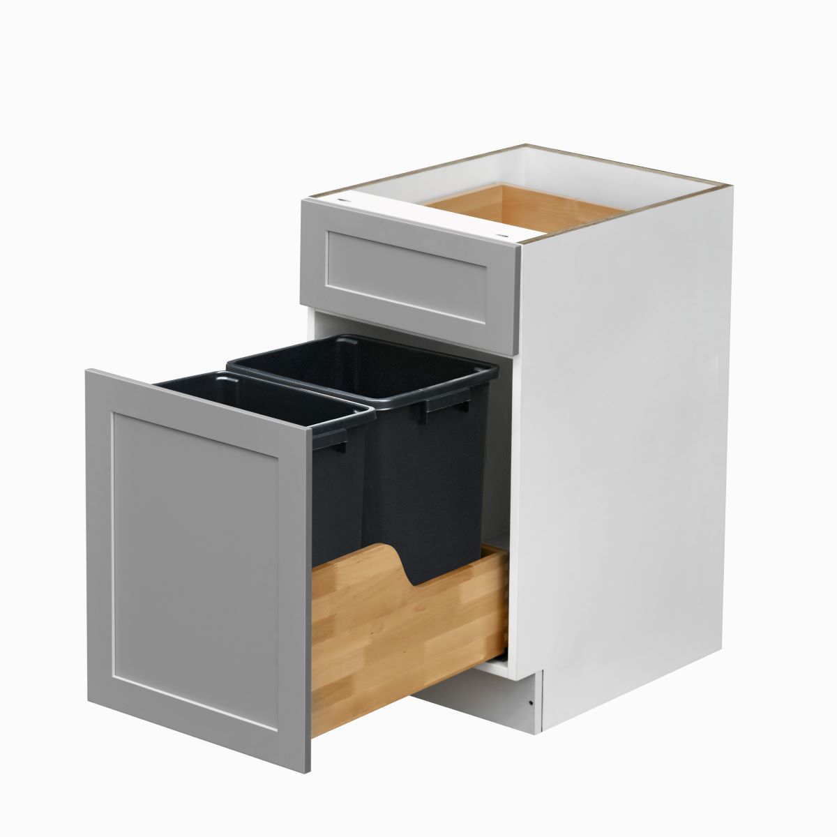 White Box Gray Shaker - 18"W Trash Can Cabinet 2-Drawers