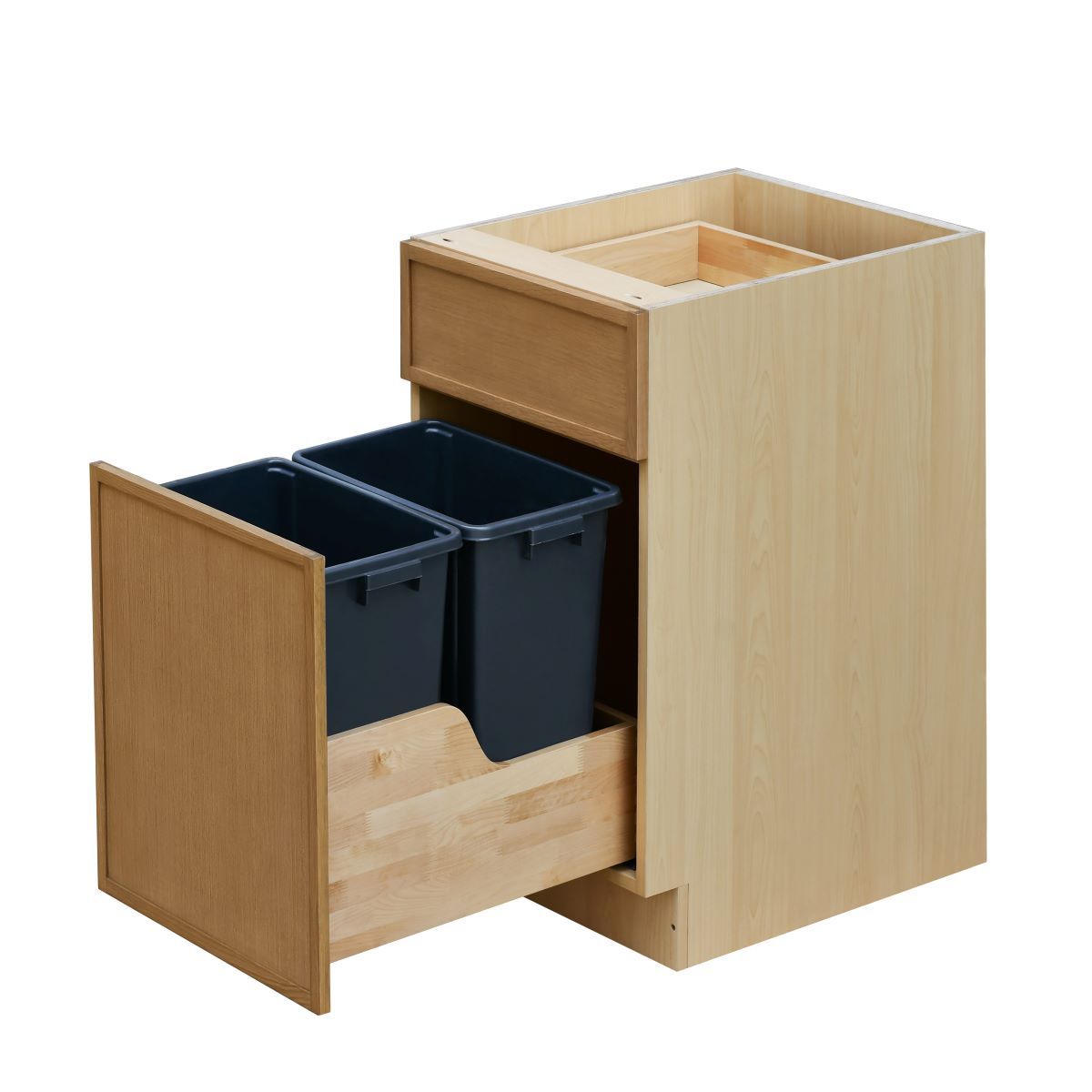 Natural Box Oak Slim - 18"W Trash Can Cabinet 2-Drawers