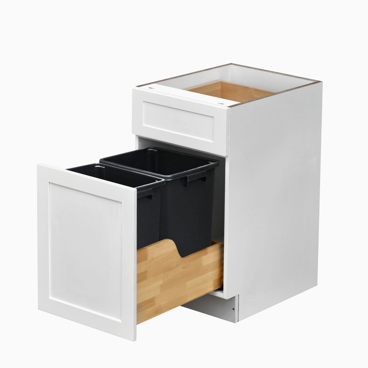 White Shaker - 18"W Trash Can Cabinet 2-Drawers