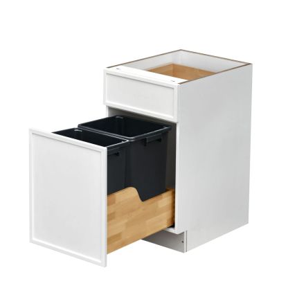 Slim White Shaker - 18"W Trash Can Cabinet 2-Drawers