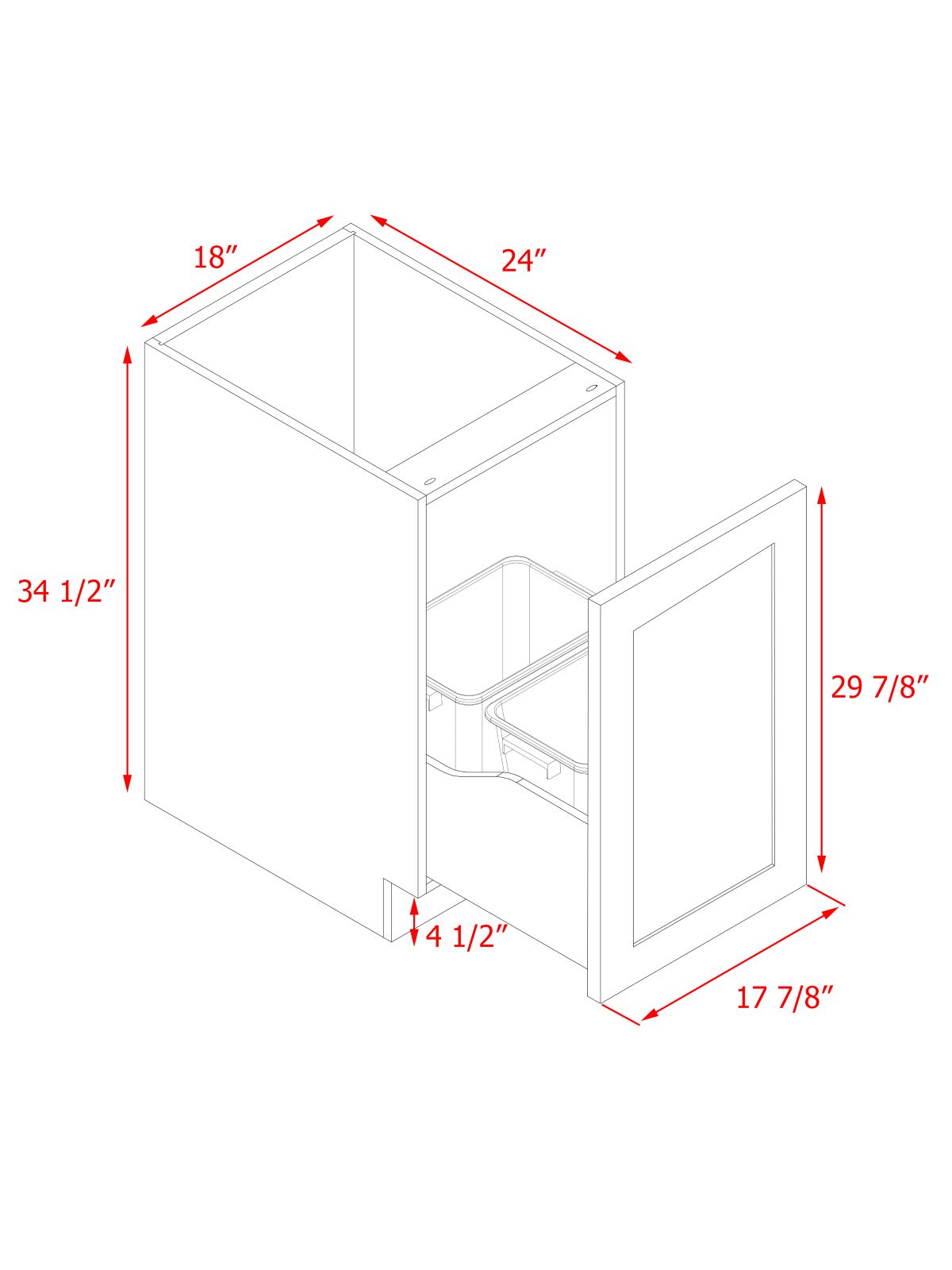 White Shaker - 18"W Trash Can Cabinet 1-Drawer