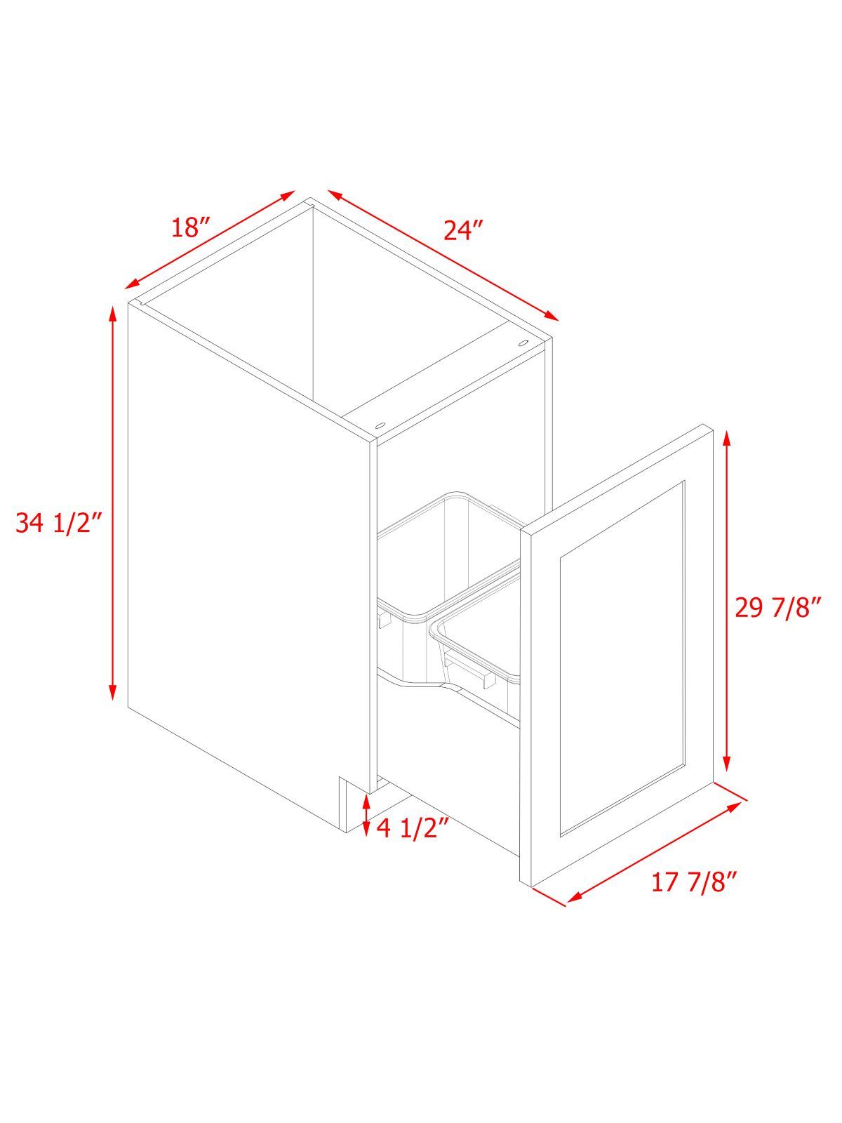 White Shaker - 18"W Trash Can Cabinet 1-Drawer