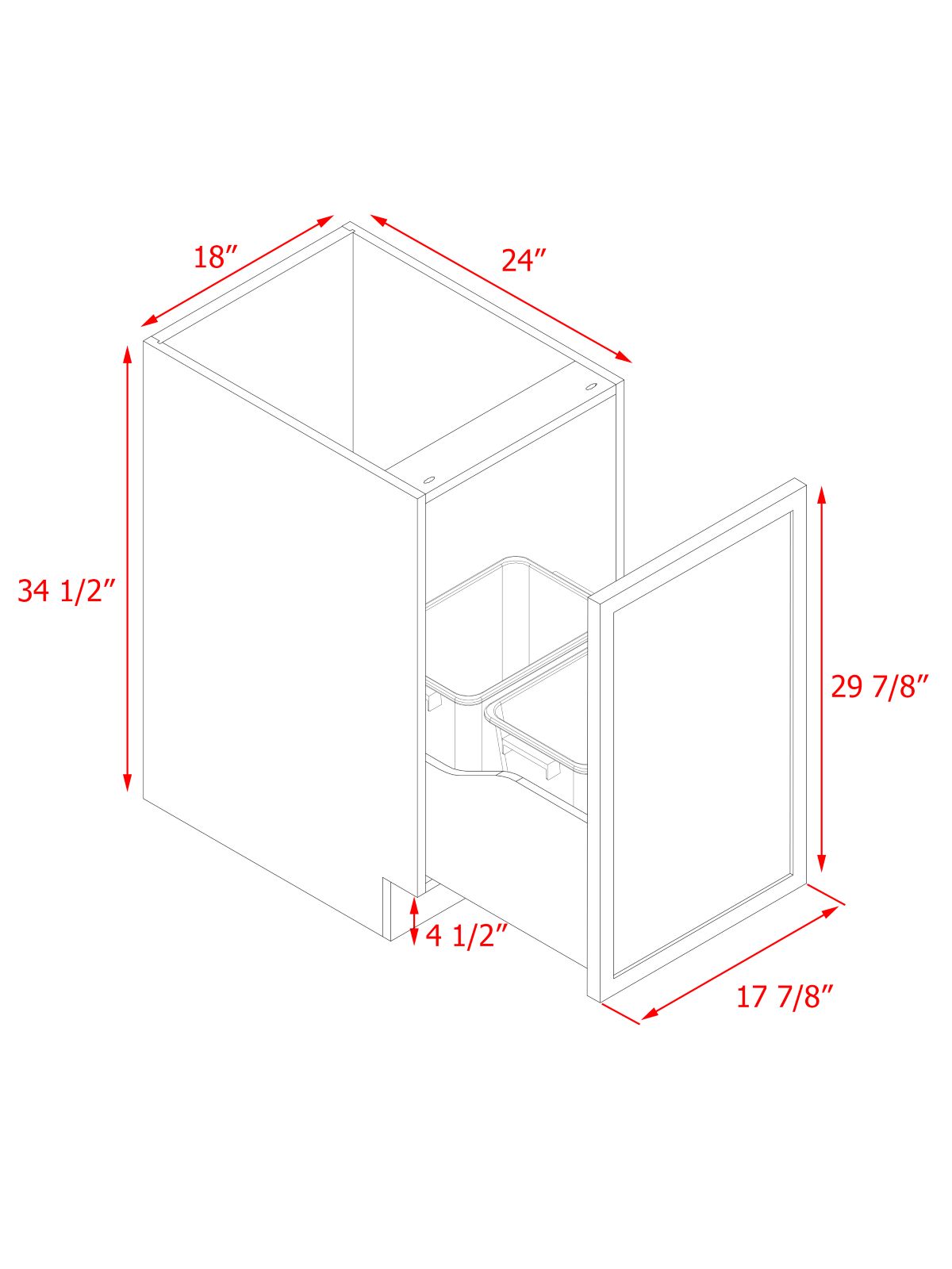 White Box Gray Slim - 18"W Trash Can Cabinet 1-Drawer