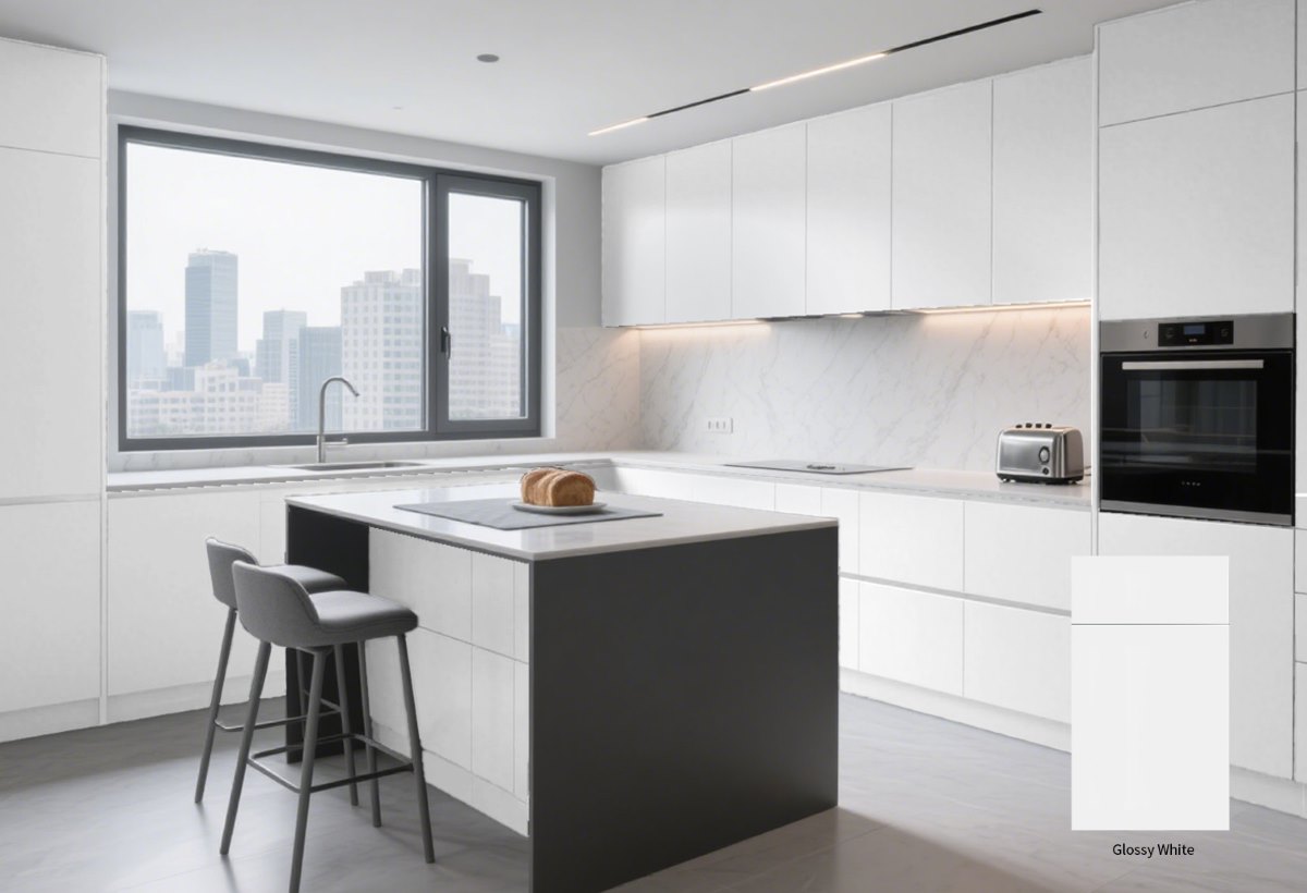 Irena Collection Glossy White Shaker (Frameless) Sample Door