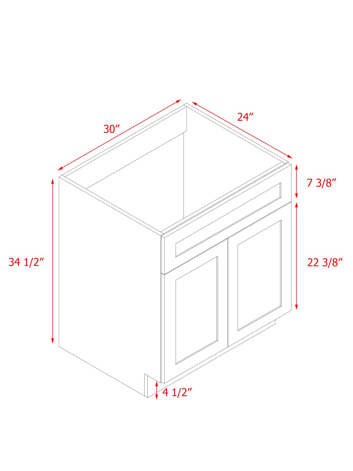 White Shaker - 30"W Standard Base Cabinet 2-Doors 1-Drawer