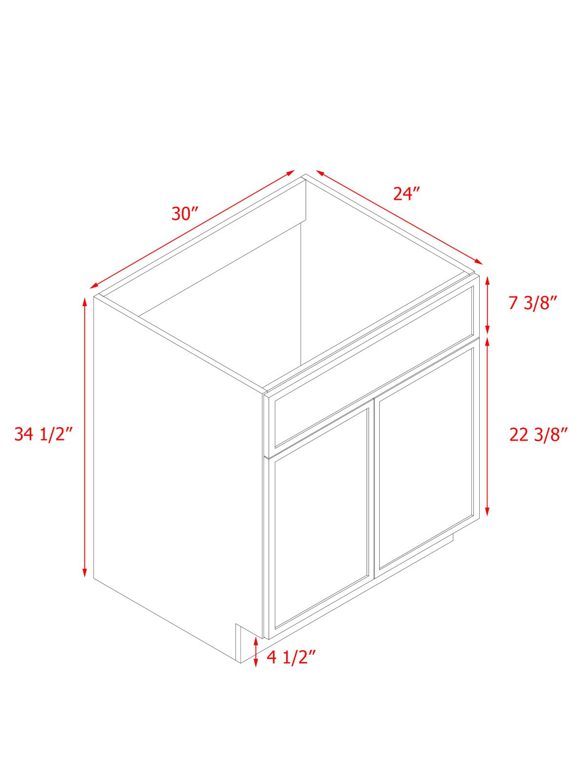Shady Slim Oak - 30"W Standard Base Cabinet 2-Doors 1-Drawer