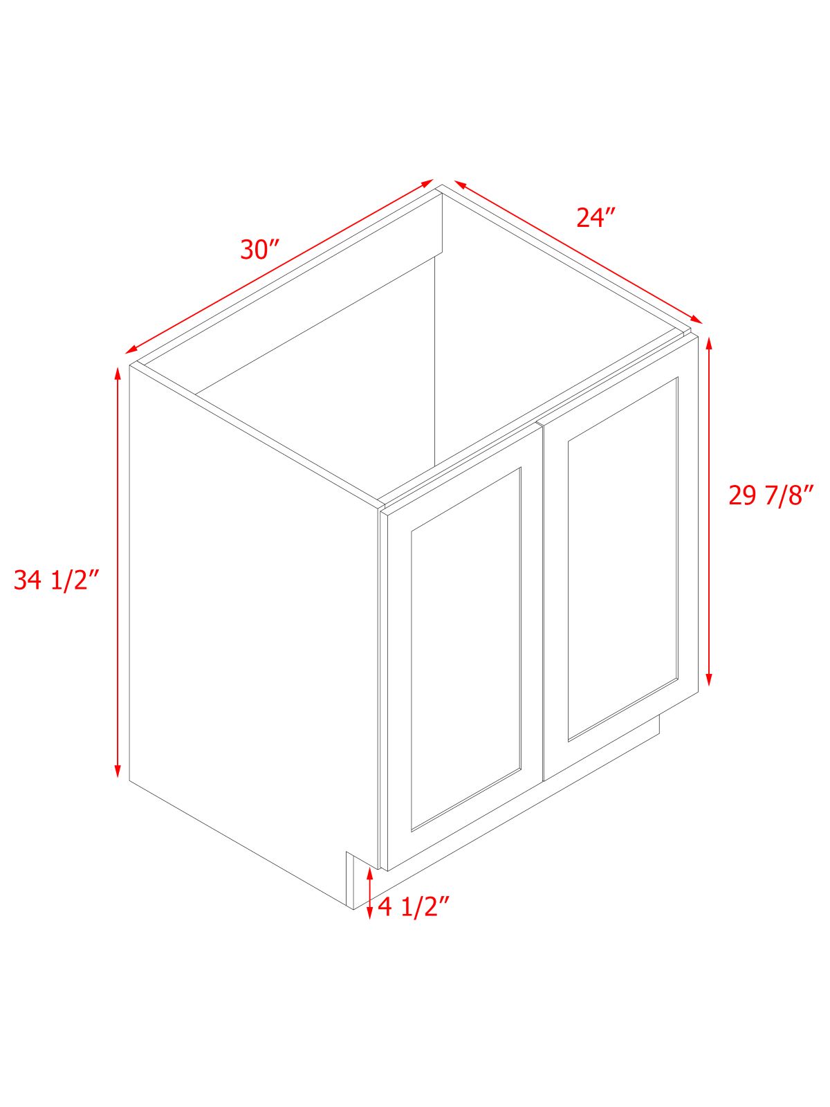 White Box Gray Shaker - 30"W Full-Height Door Base Cabinet 2-Doors