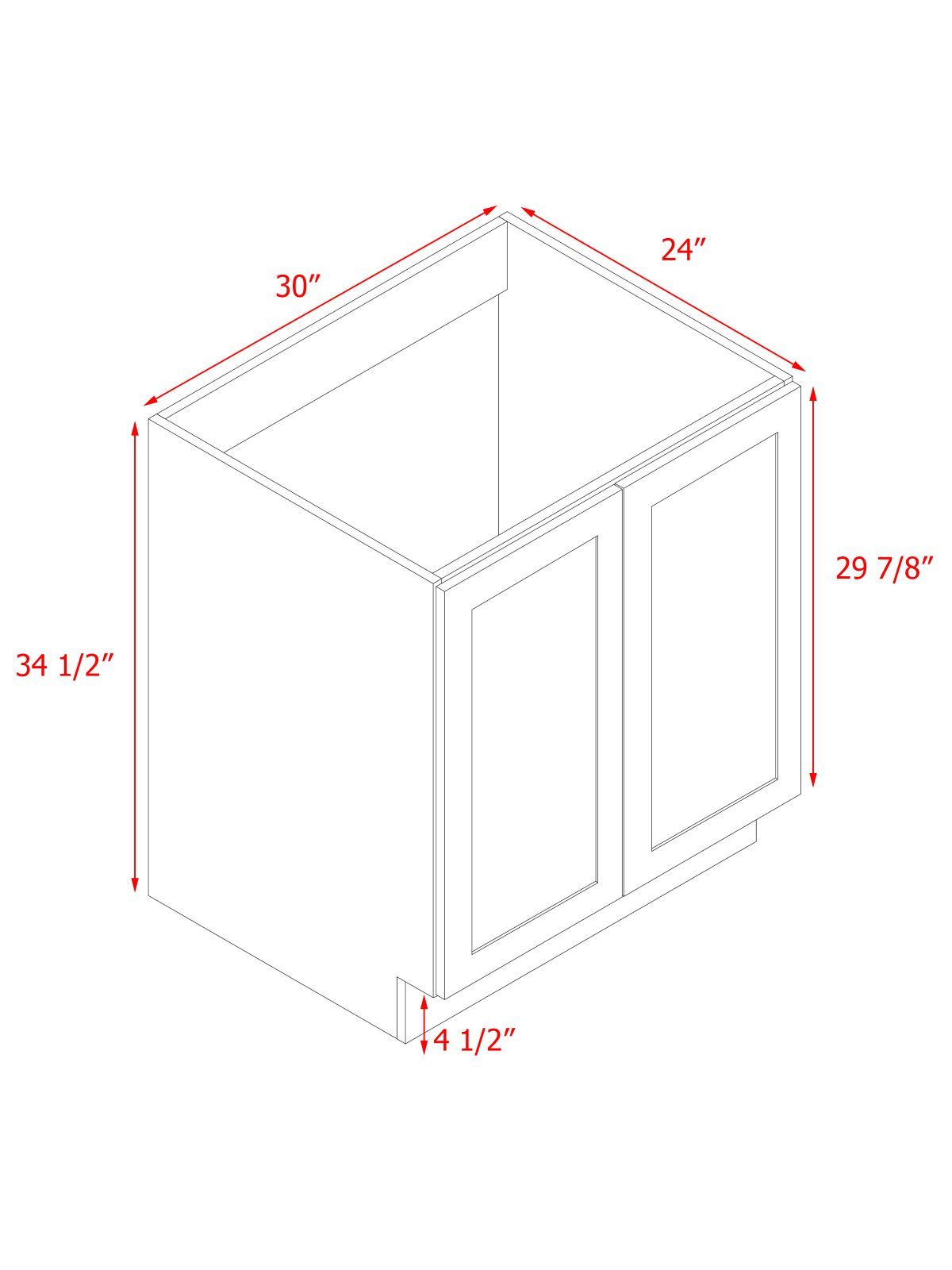 White Box Gray Shaker - 30"W Full-Height Door Base Cabinet 2-Doors