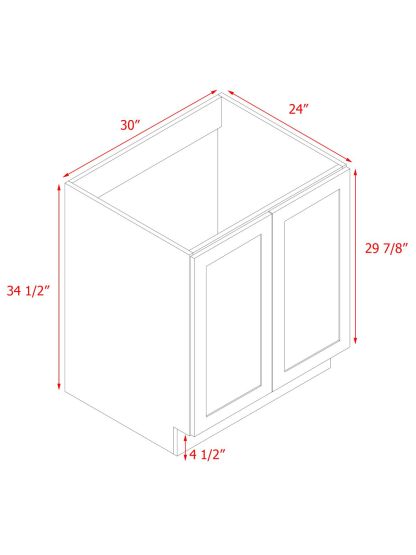 White Box Gray Shaker - 30"W Full-Height Door Base Cabinet 2-Doors