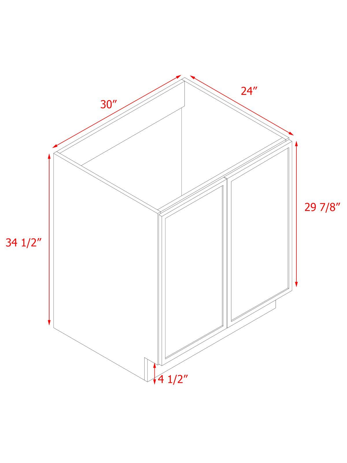 Natural Box Oak Slim - 30"W Full-Height Door Base Cabinet 2-Doors