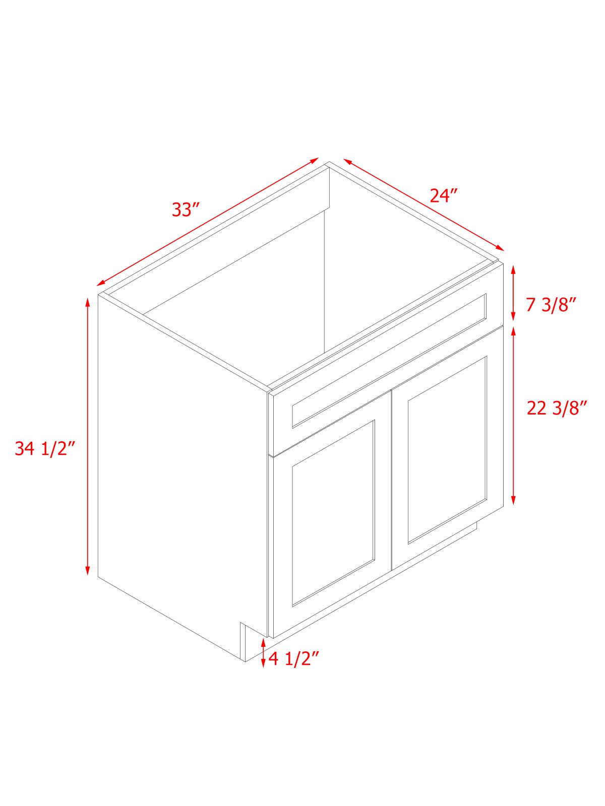 White Box Gray Shaker - 33"W Standard Base Cabinet 2-Doors 1-Drawer