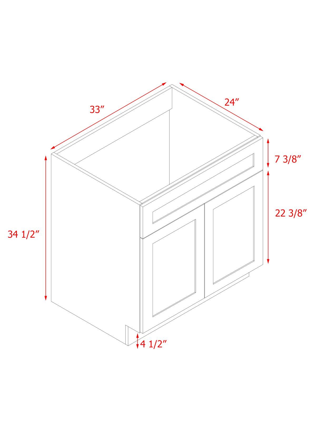 White Box Gray Shaker - 33"W Standard Base Cabinet 2-Doors 1-Drawer