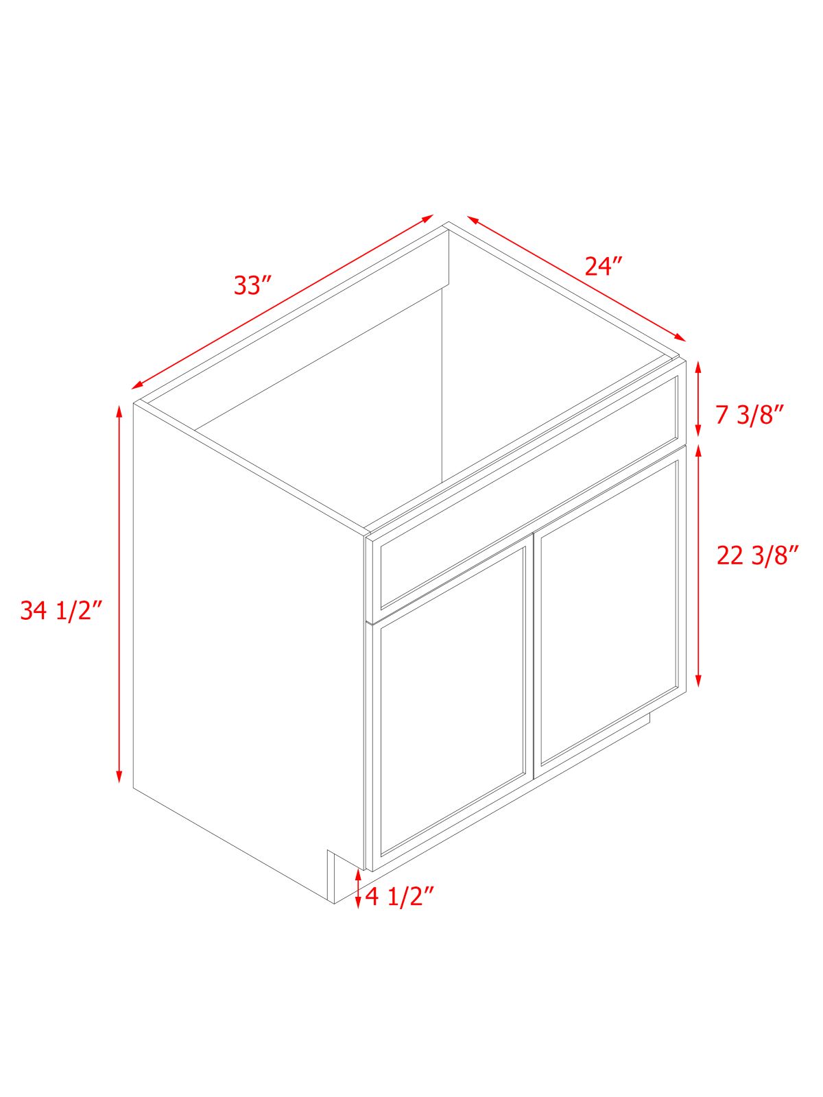 Shady Slim Oak - 33"W Standard Base Cabinet 2-Doors 1-Drawer