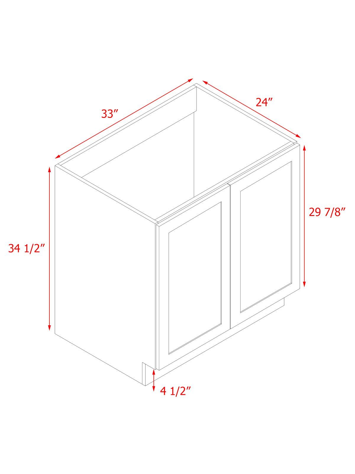 White Shaker - 33"W Full-Height Door Base Cabinet 2-Doors
