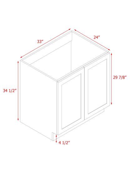 White Shaker - 33"W Full-Height Door Base Cabinet 2-Doors