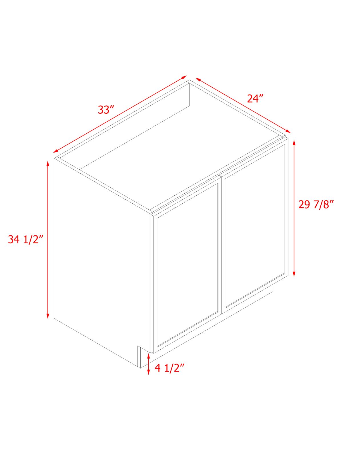 White Box Gray Slim - 33"W Full-Height Door Base Cabinet 2-Doors