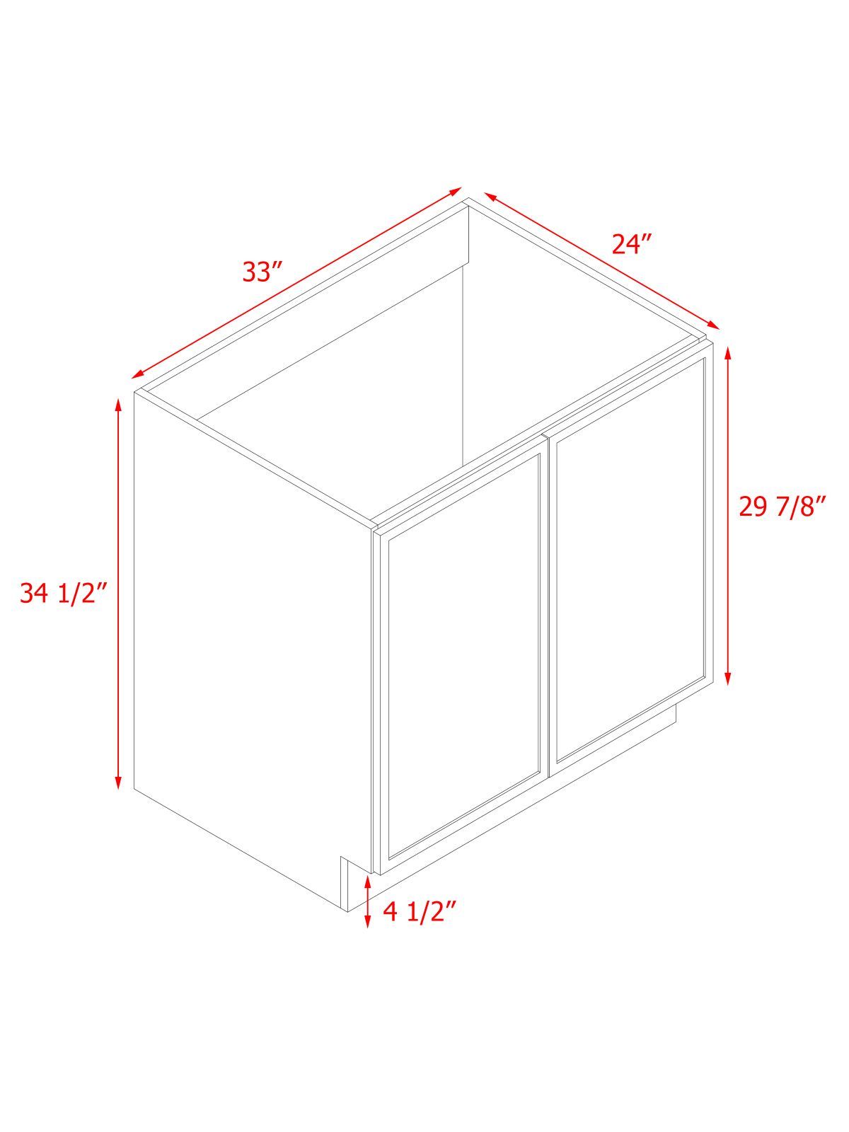 White Box Gray Slim - 33"W Full-Height Door Base Cabinet 2-Doors