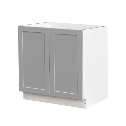 White Box Gray Shaker - 33"W Full-Height Door Base Cabinet 2-Doors