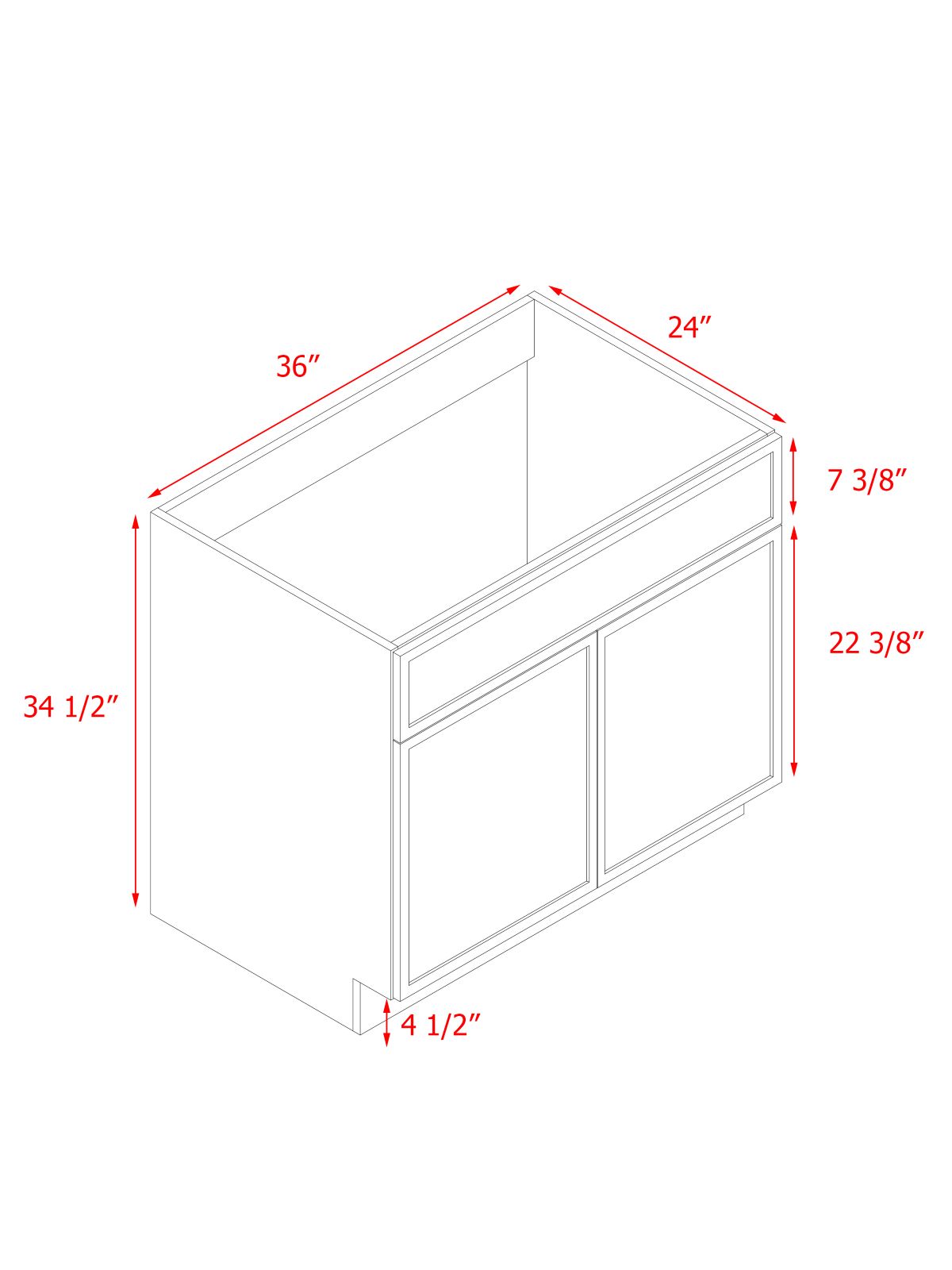 Shady Slim Oak - 36"W Standard Base Cabinet 2-Doors 1-Drawer