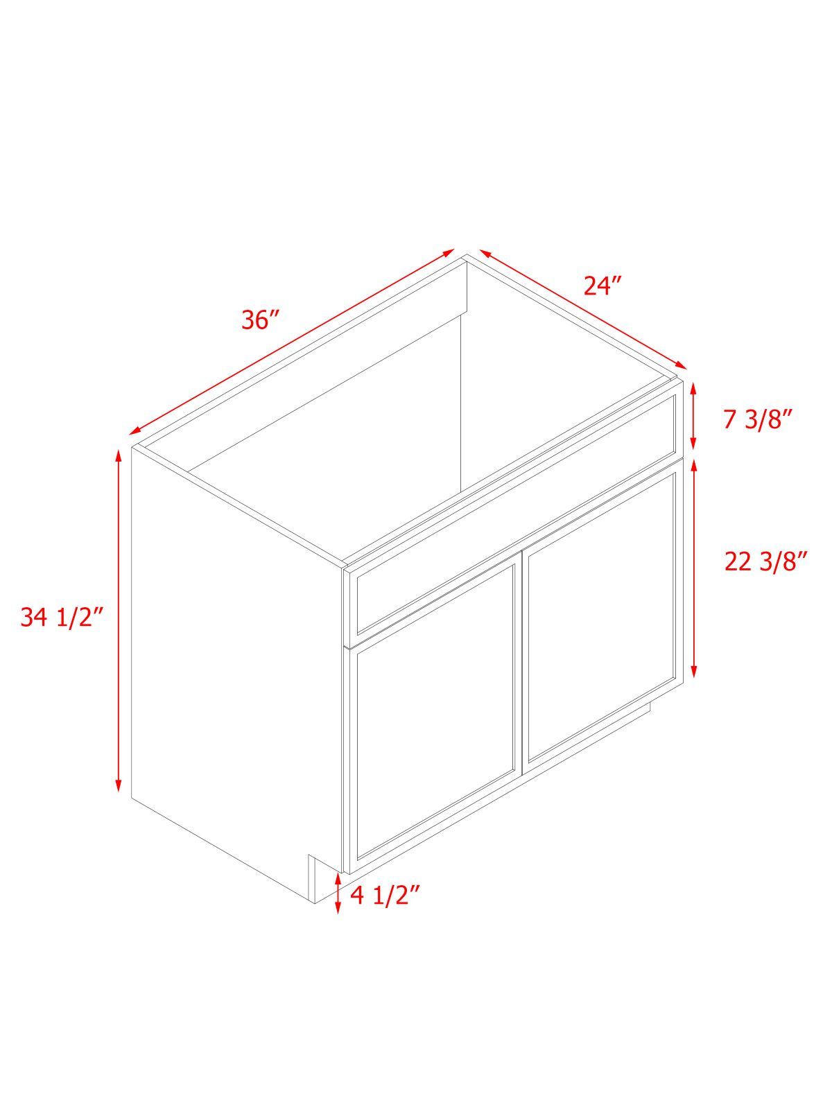 Shady Slim Oak - 36"W Standard Base Cabinet 2-Doors 1-Drawer