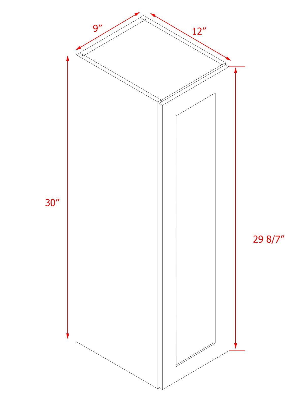White Shaker - 9"W × 30"H Standard Wall Cabinet 1-Door 2-Adjustable Shelves