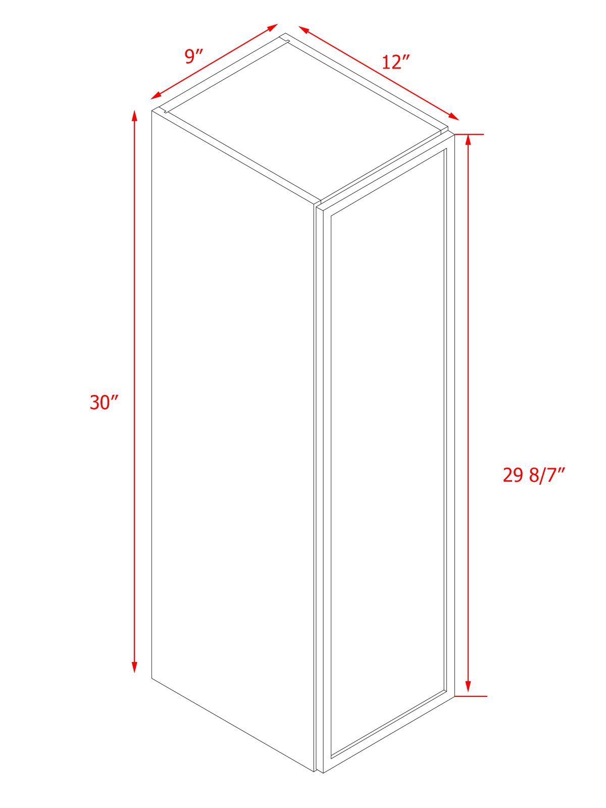 Slim White Shaker - 9"W × 30"H Standard Wall Cabinet 1-Door 2-Adjustable Shelves