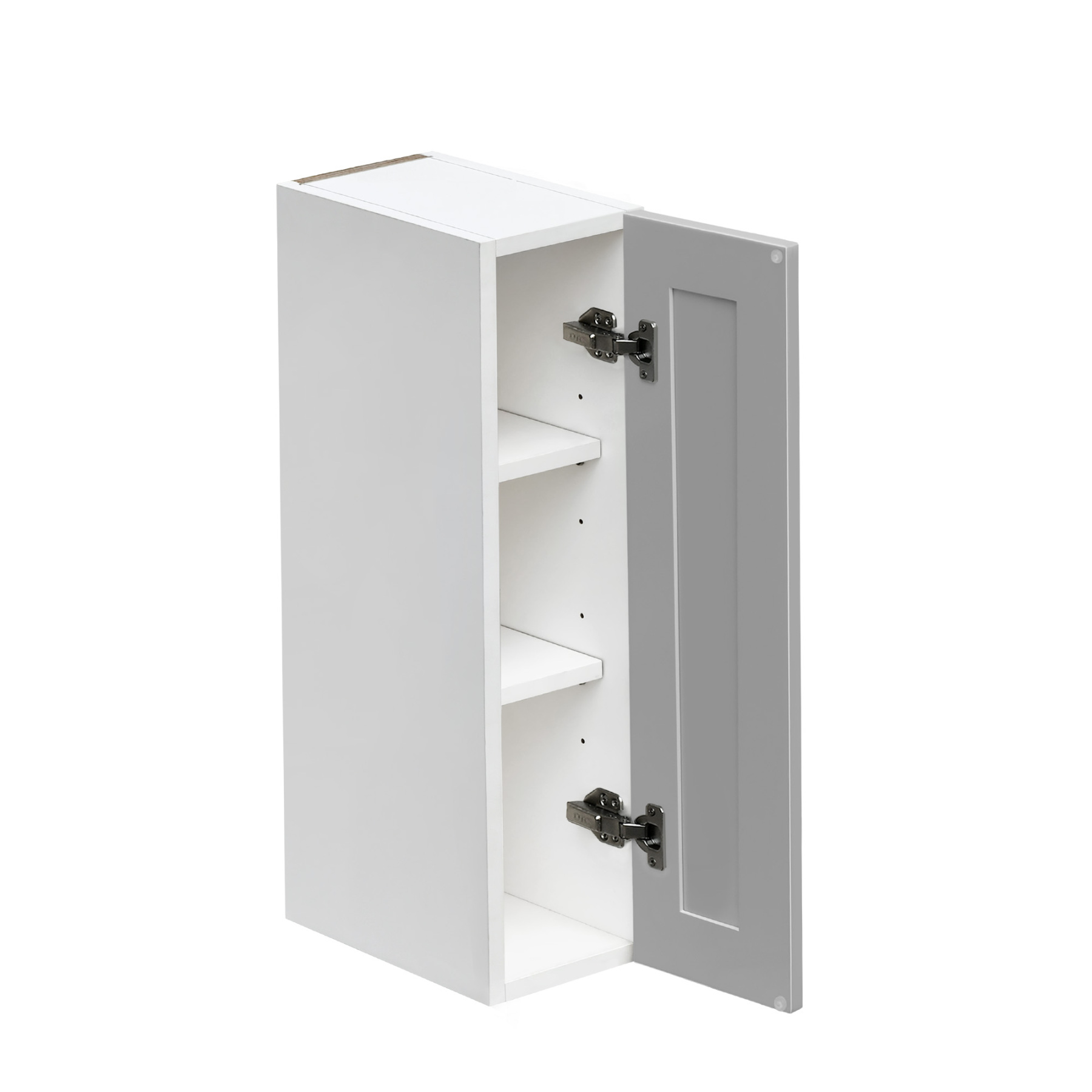 White Box Gray Shaker - 9"W × 30"H Standard Wall Cabinet 1-Door 2-Adjustable Shelves
