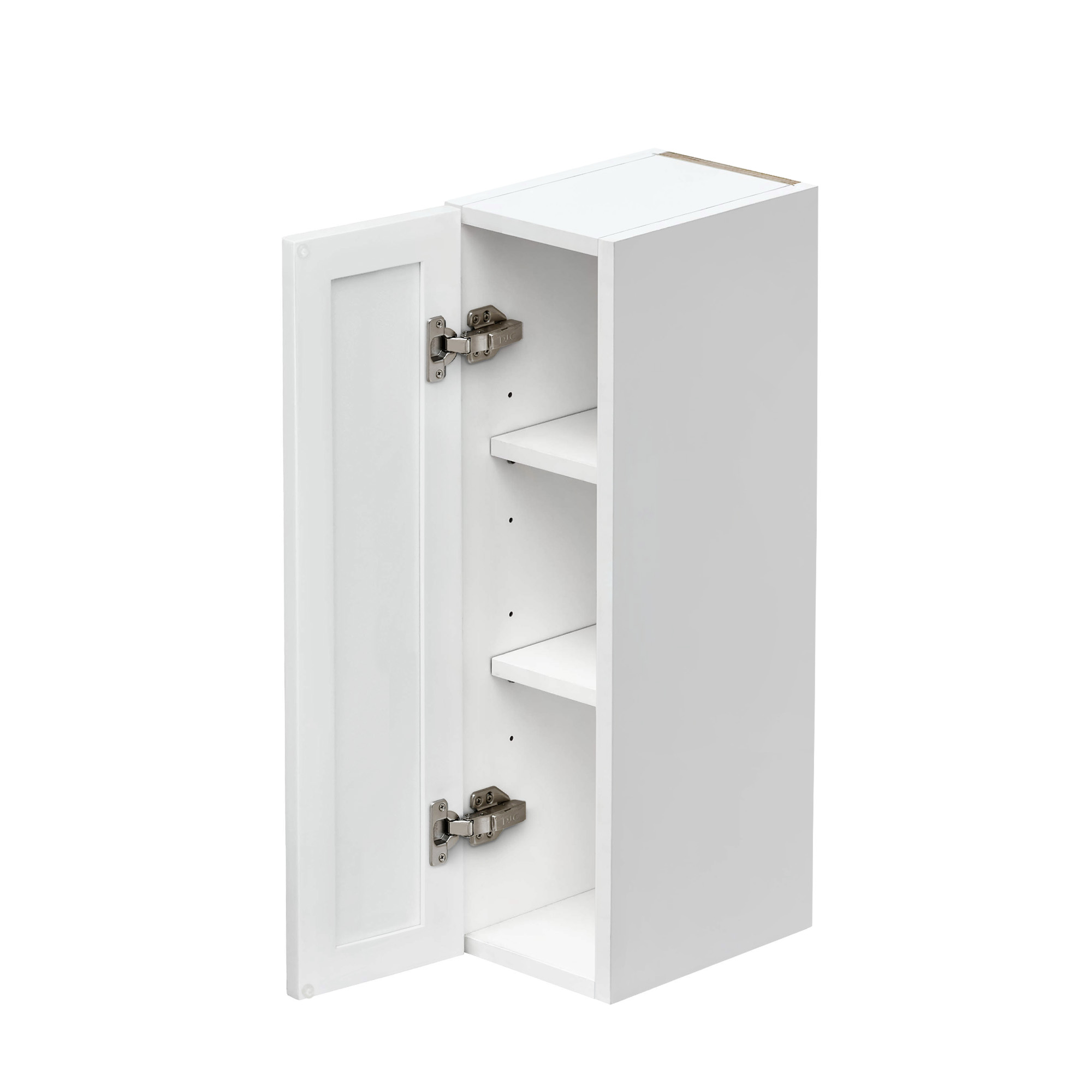 Slim White Shaker - 9"W × 30"H Standard Wall Cabinet 1-Door 2-Adjustable Shelves