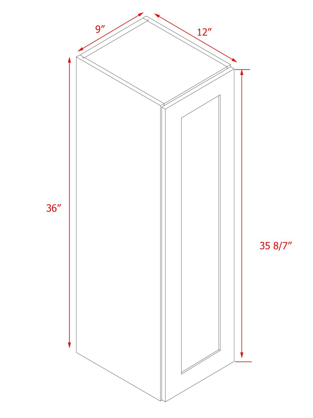 White Shaker - 9"W × 36"H Standard Wall Cabinet 1-Door 3-Adjustable shelves