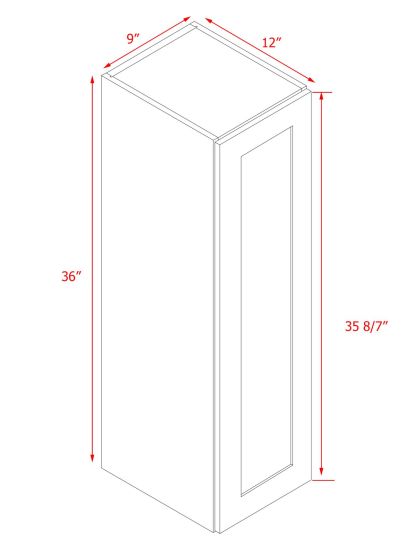 White Shaker - 9"W × 36"H Standard Wall Cabinet 1-Door 3-Adjustable shelves