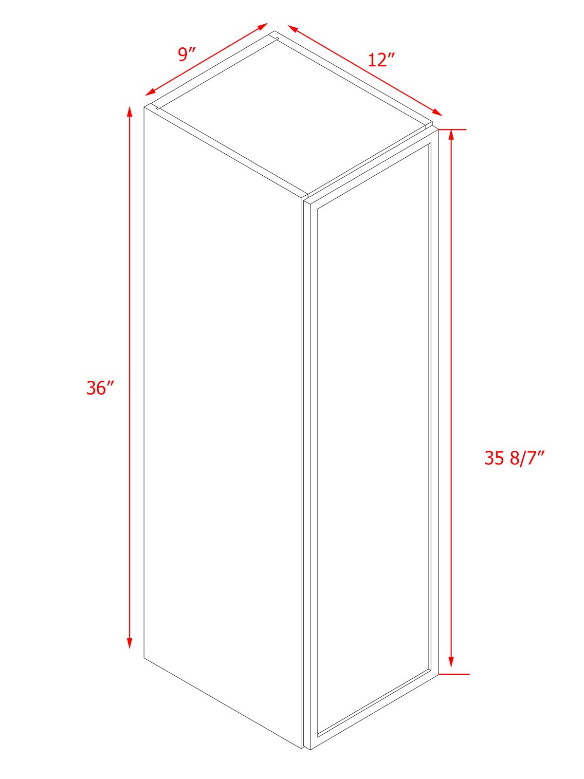 Natural Box Oak Slim - 9"W × 36"H Standard Wall Cabinet 1-Door 3-Adjustable shelves