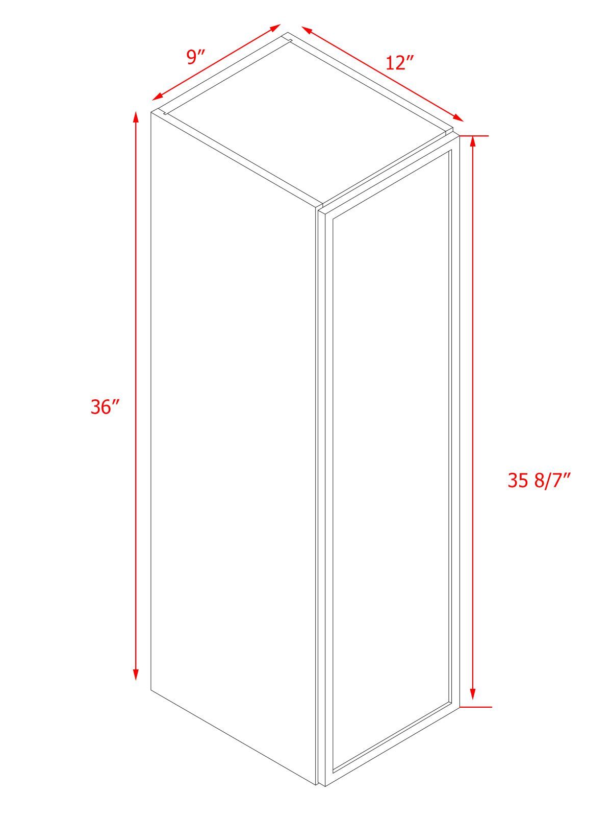 Slim White Shaker - 9"W × 36"H Standard Wall Cabinet 1-Door 3-Adjustable shelves