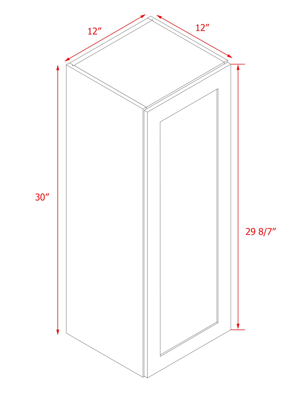 White Shaker - 12"W × 30"H Standard Wall Cabinet 1-Door 2-Adjustable Shelves