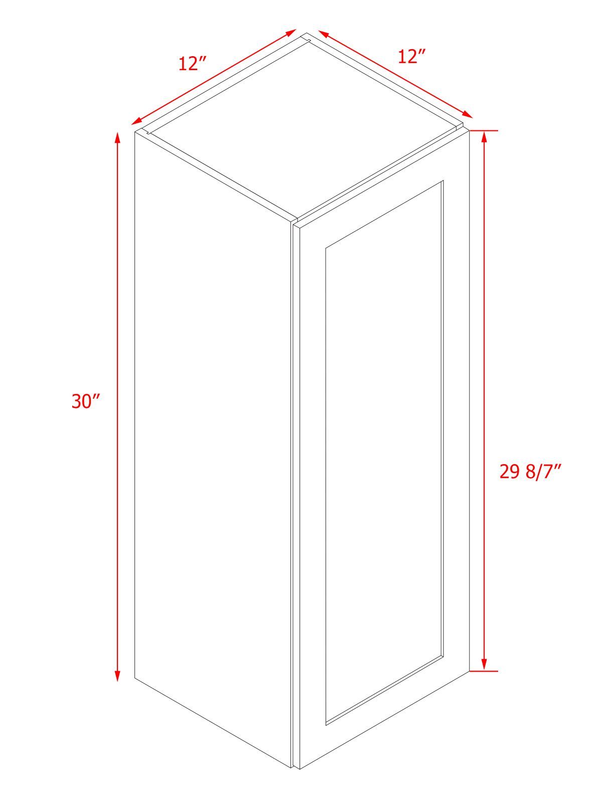 White Shaker - 12"W × 30"H Standard Wall Cabinet 1-Door 2-Adjustable Shelves