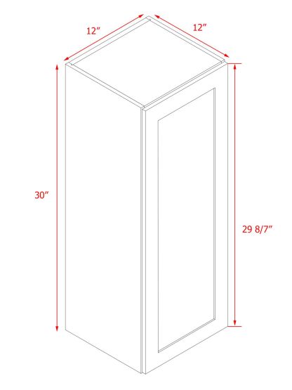 White Shaker - 12"W × 30"H Standard Wall Cabinet 1-Door 2-Adjustable Shelves