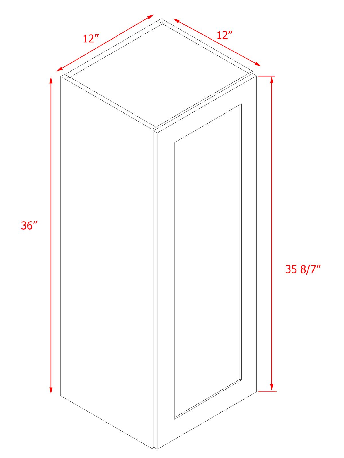 White Box Gray Shaker - 12"W × 36"H Standard Wall Cabinet 1-Door 3-Adjustable shelves