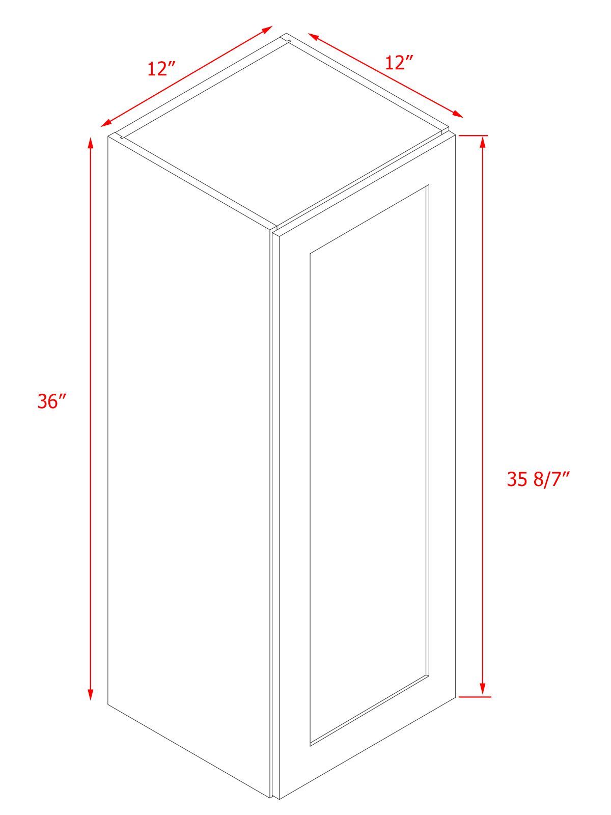 White Box Gray Shaker - 12"W × 36"H Standard Wall Cabinet 1-Door 3-Adjustable shelves