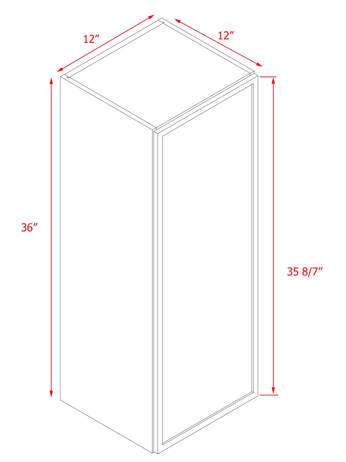 Natural Box Oak Slim - 12"W × 36"H Standard Wall Cabinet 1-Door 3-Adjustable shelves