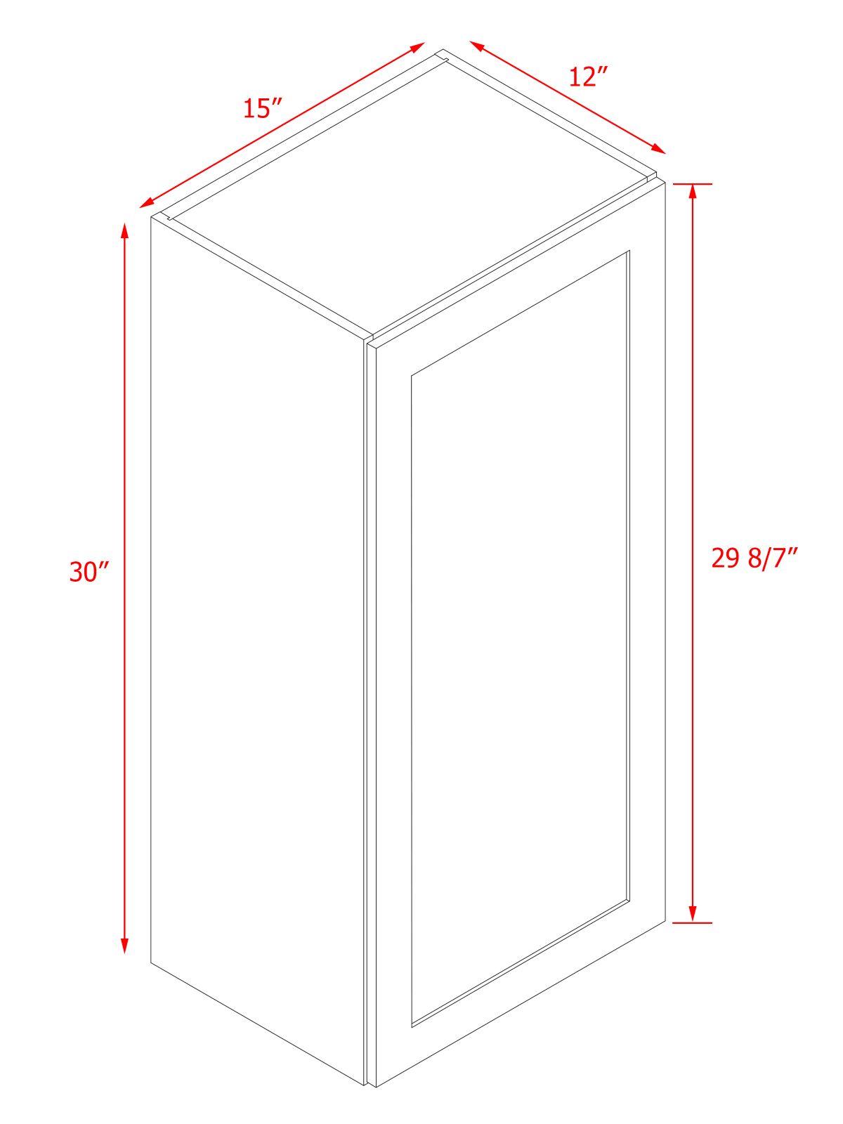 White Shaker - 15"W × 30"H Standard Wall Cabinet 1-Door 2-Adjustable Shelves